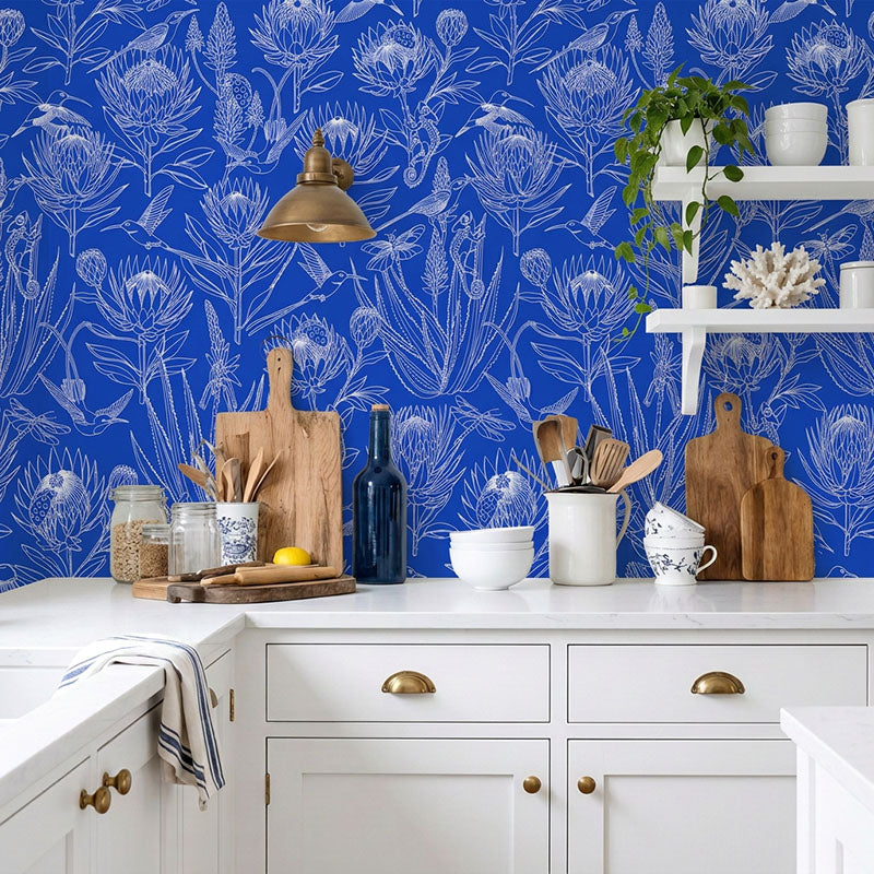 Bloom Essence- Cream on Blue Wallpaper