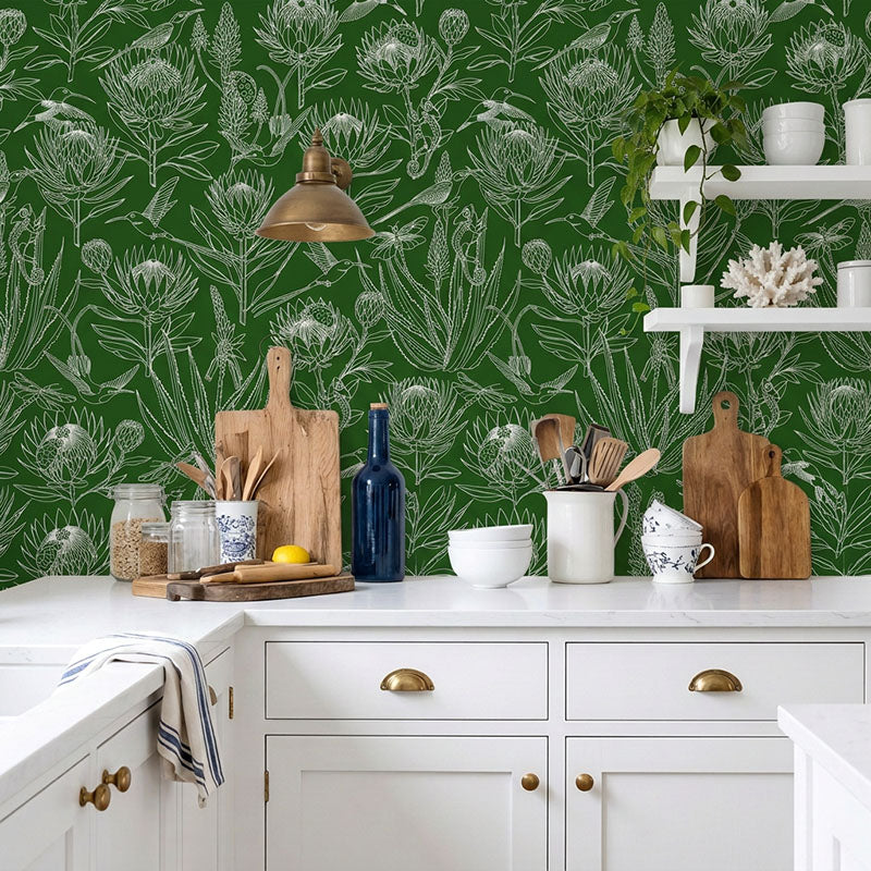 Bloom Essence- Cream on Olive Wallpaper