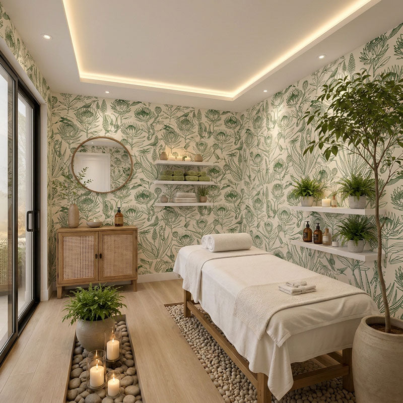 Bloom Essence- Olive on Cream Wallpaper