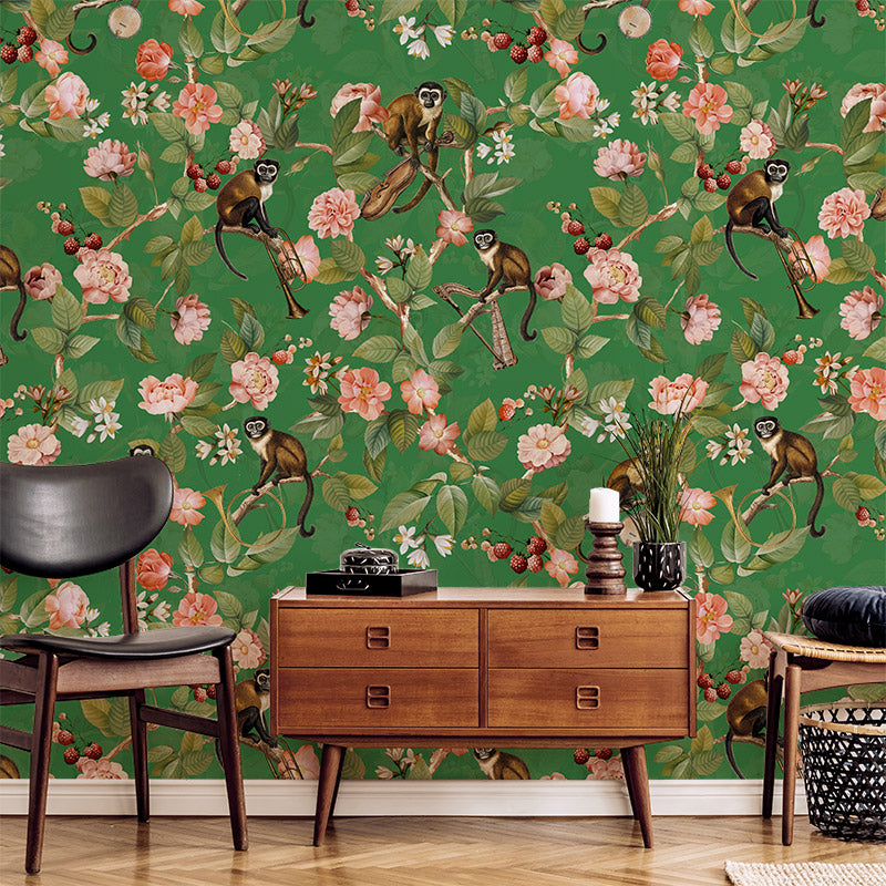 Musical Monkeys and Berries Wallpaper