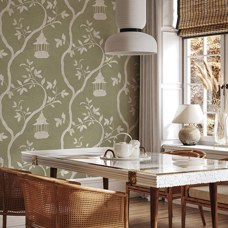Oriental Sanctuary Pistachio Wallpaper
