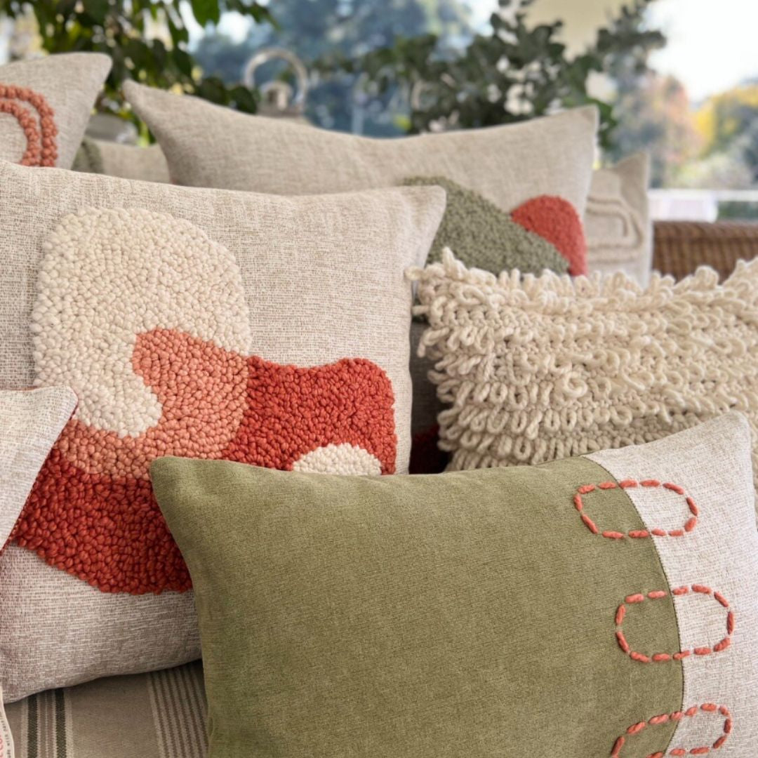 Punch Needle Landscapes Pattern 3 - Burnt Orange, Coral & Natural insitu 2.jpg