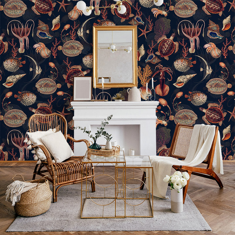 Shells and Sealife – Navy Wallpaper