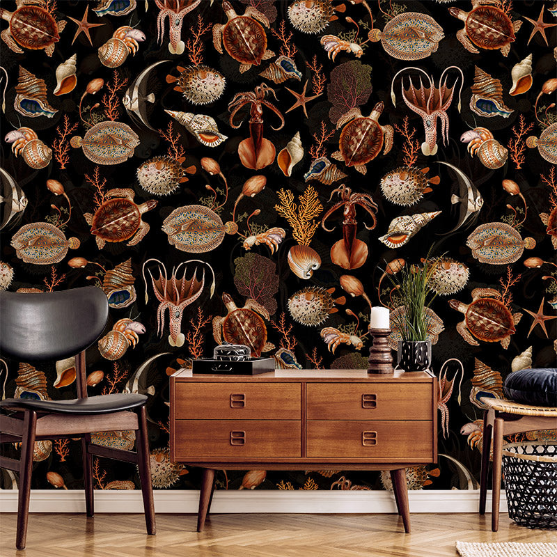 Shells and Sealife – Black Wallpaper