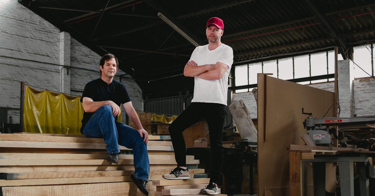 Christoph Karl and Roan Synman founders of Guideline Design, makers of fine wooden furniture. They are pictured in the Guideline Design workshop. 