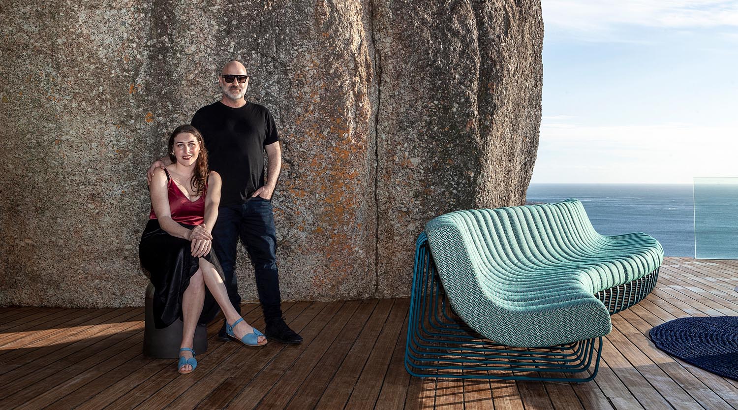  Haldane Martin, outdoor furniture designer, featured with some of his outdoor tables and chairs. Haldane Martin outdoor furniture is available at Sarza home goods and furniture store in Rye New York. 