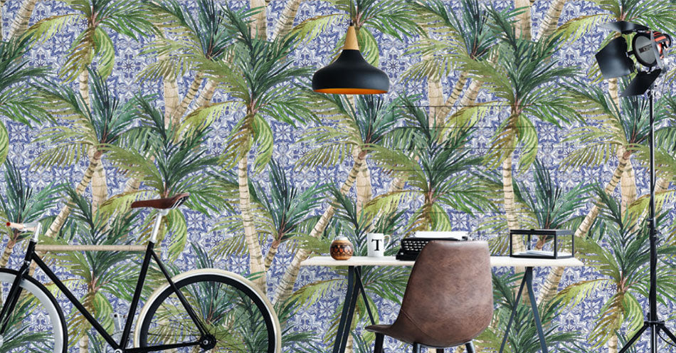 Robin Sprong tropical print wallpaper available at Sarza home goods, furniture & décor store in Rye, New York.
