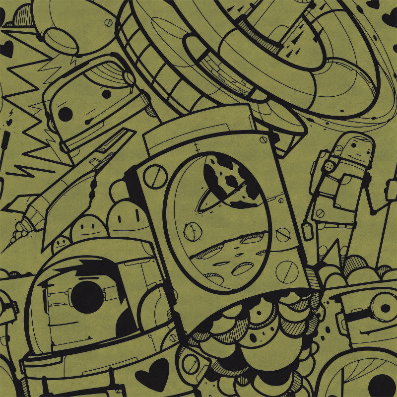 Urban Automation Black on Green Wallpaper