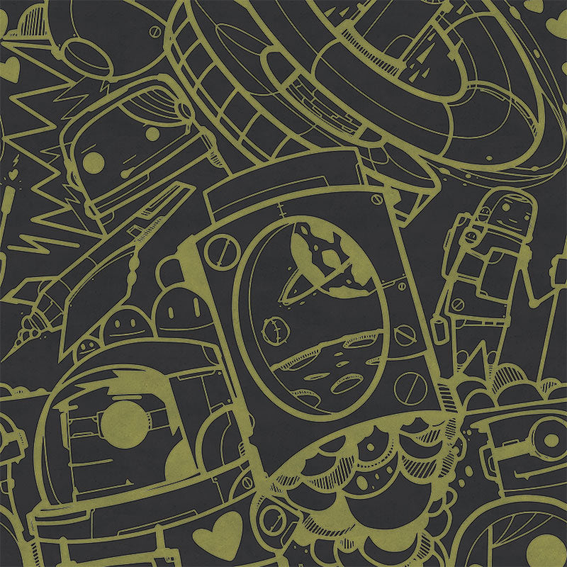 Urban Automation Green on Black Wallpaper