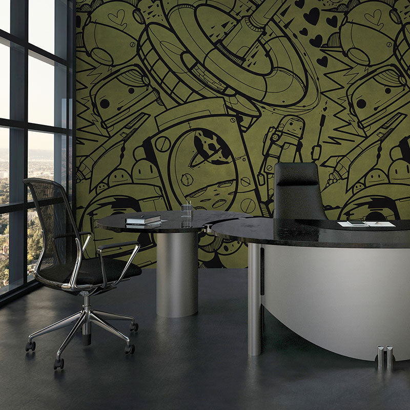 Urban Automation Black on Green Wallpaper