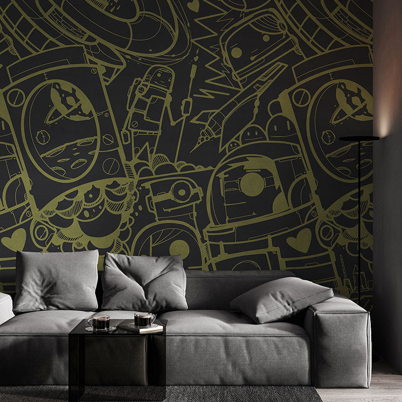 Urban Automation Green on Black Wallpaper