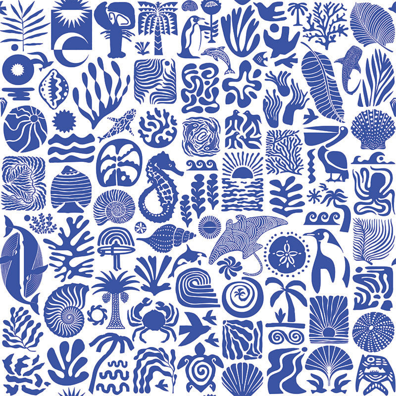 Africa Deep- Blue on White Wallpaper