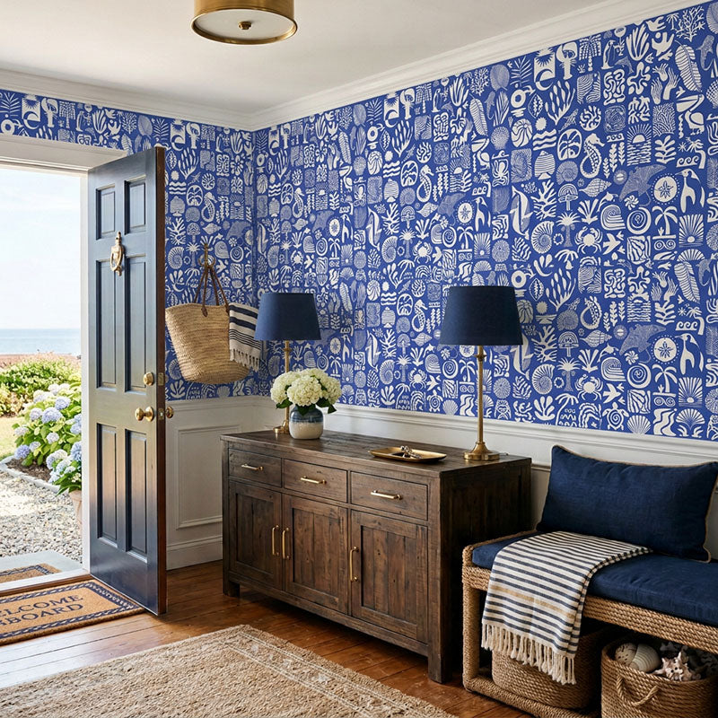 Africa Deep- White on Blue Wallpaper