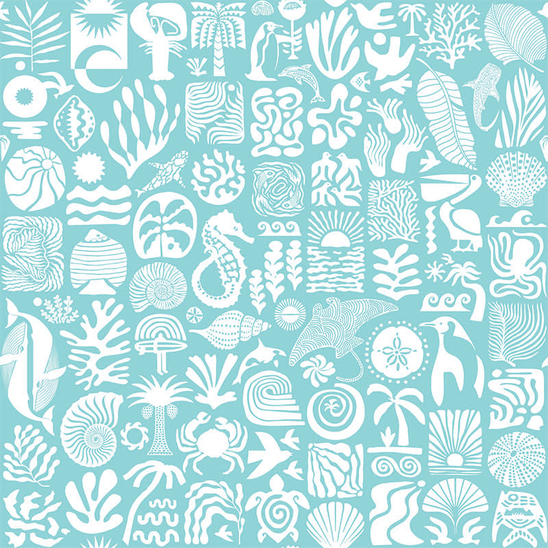 Africa Deep- White on Light Blue Wallpaper