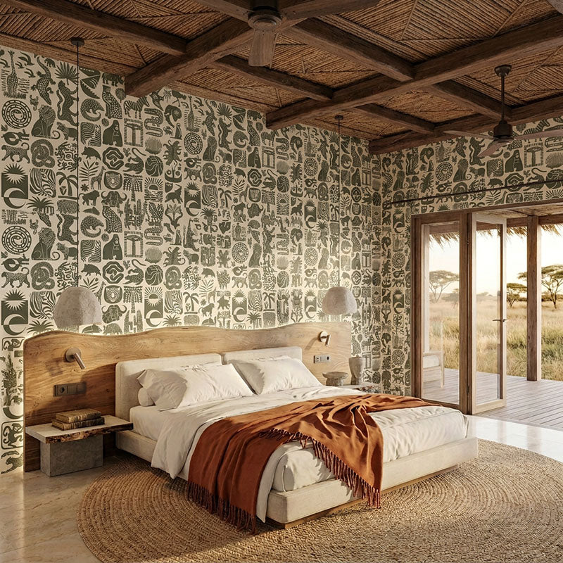 Africa Untamed- Khaki on White Wallpaper