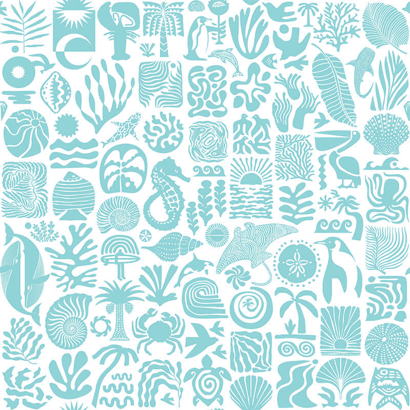 Africa Deep- Light Blue on White Wallpaper