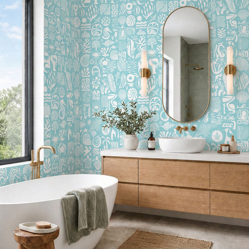 Africa Deep- White on Light Blue Wallpaper