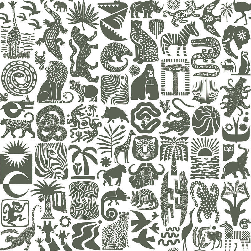 Africa Untamed- Khaki on White Wallpaper