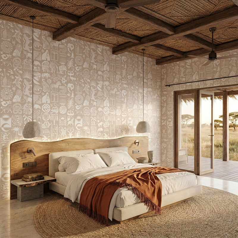 Africa Untamed- White on Stone Wallpaper