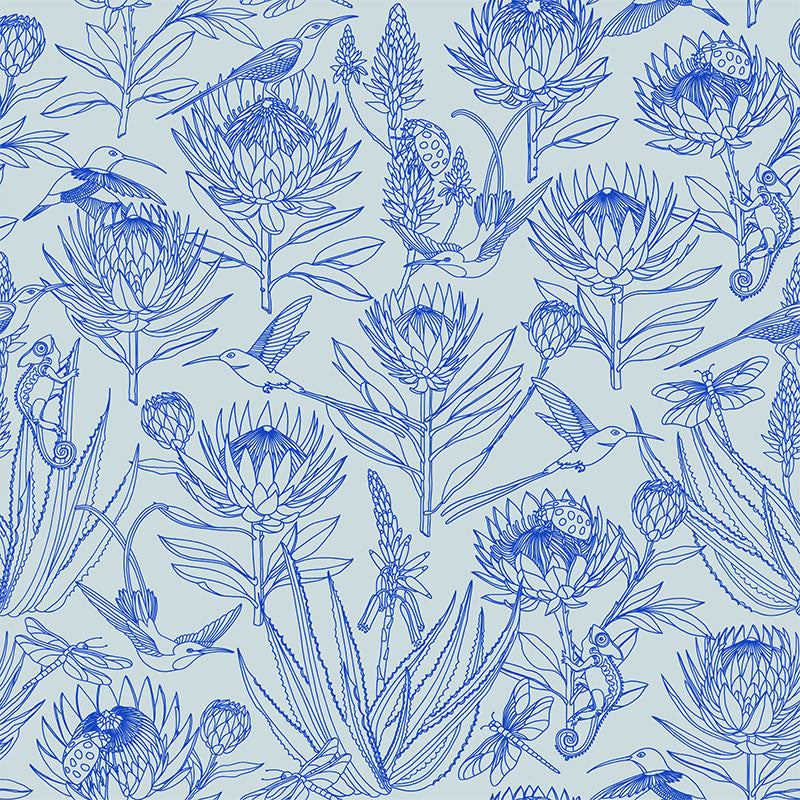 Bloom Essence- Blue on Light Blue Wallpaper