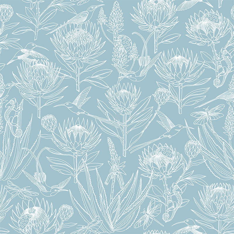 Bloom Essence- Cream on Sky Blue Wallpaper
