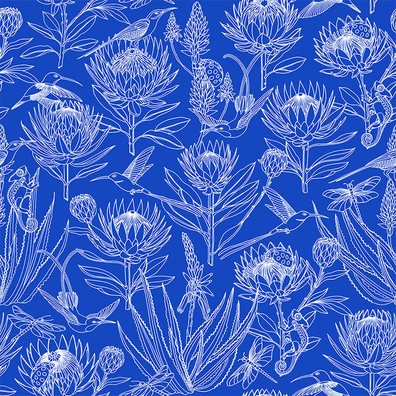 Bloom Essence- Cream on Blue Wallpaper