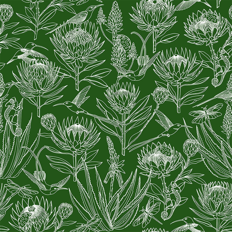 Bloom Essence- Cream on Olive Wallpaper