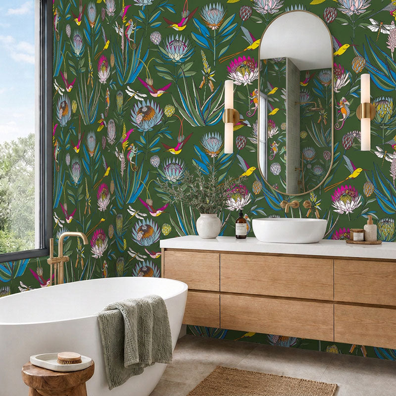 Bloom- Dark Green Wallpaper