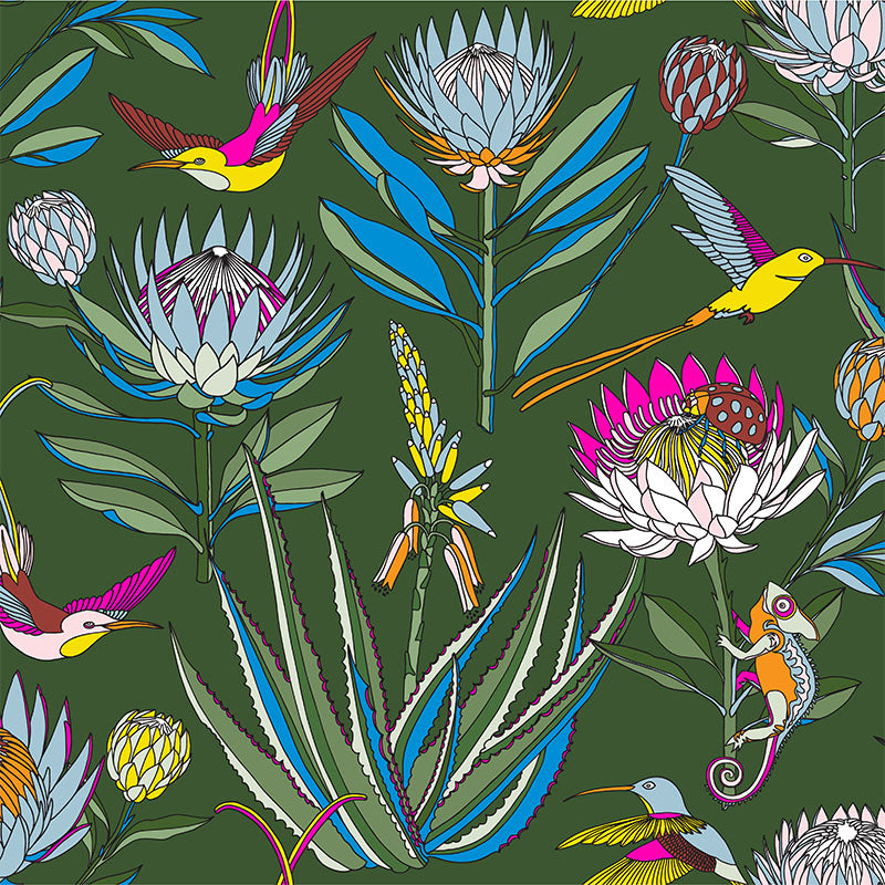 Bloom- Dark Green Wallpaper