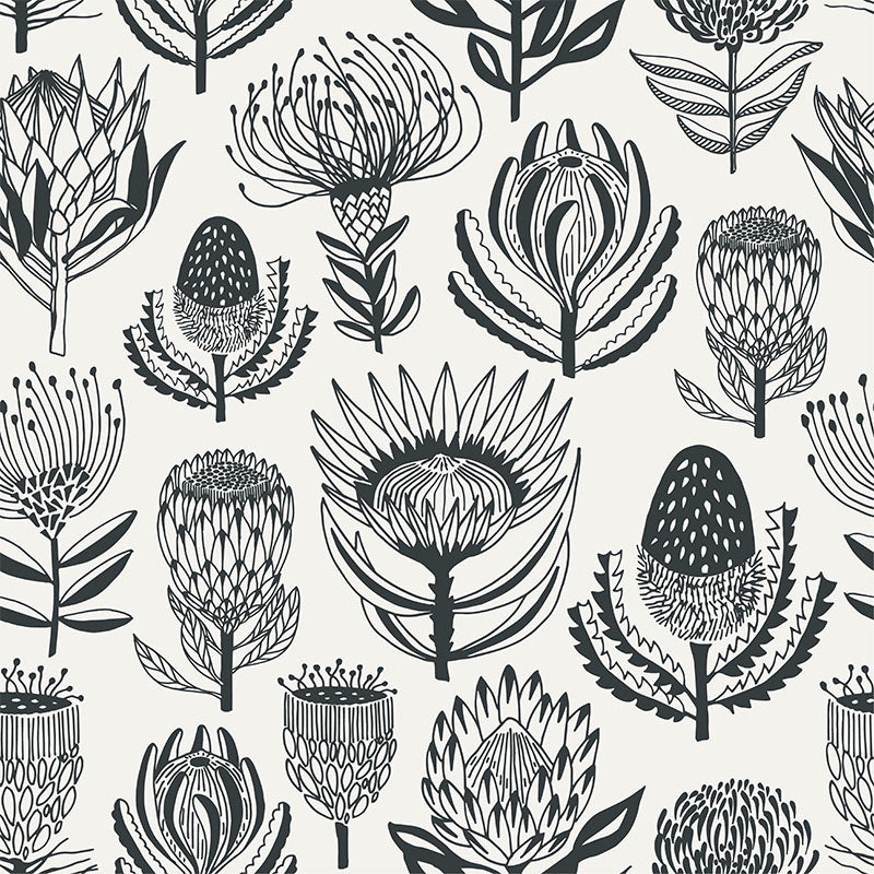Floral Kingdom- Grey on White Wallpaper