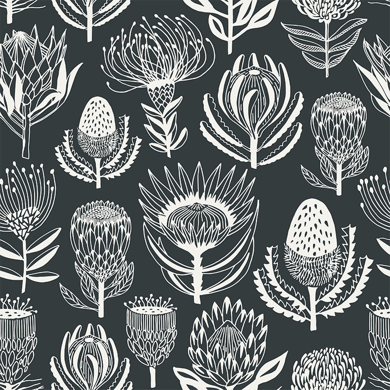Floral Kingdom- White on Grey Wallpaper