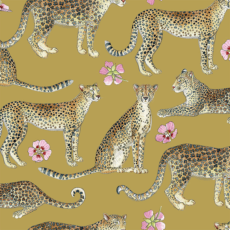 African Wild Cats on Chartreuse wallpaper