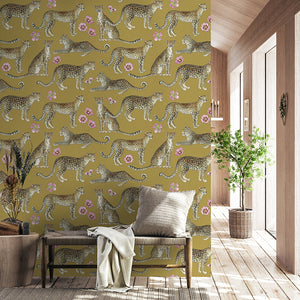 African Wild Cats on Chartreuse wallpaper