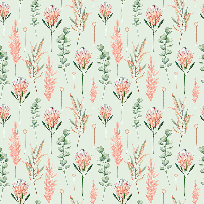 Cape Protea Soft Green Wallpaper