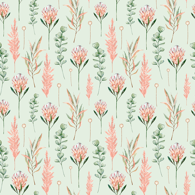 Cape Protea Soft Green Wallpaper