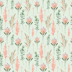 Cape Protea Soft Green Wallpaper