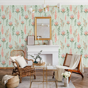 Cape Protea Soft Green Wallpaper
