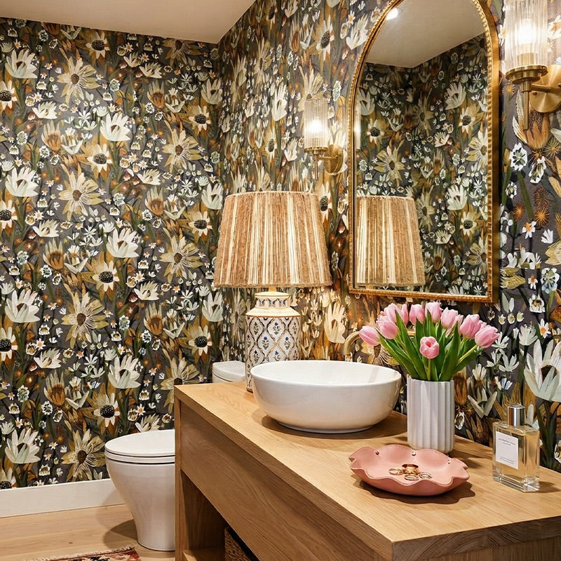 Flowers Sans Vase – Brown and Grey wallpaper