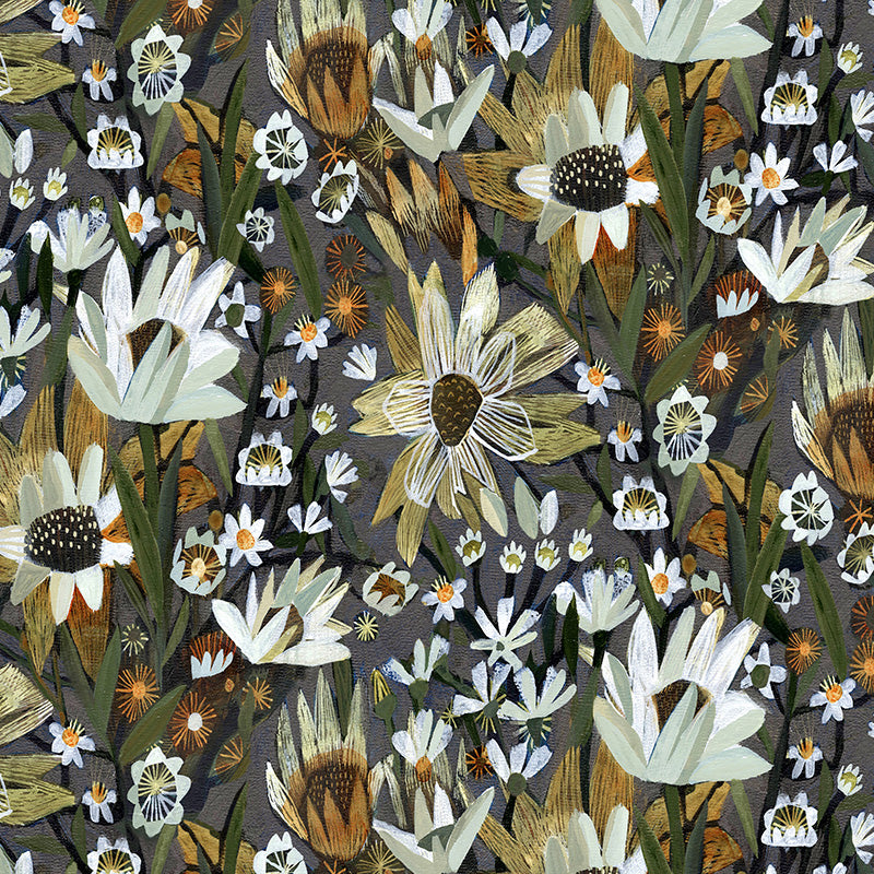 Flowers Sans Vase – Brown and Grey wallpaper