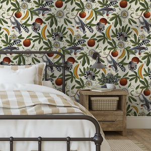 Lemur and Passion Flower Cream wallpaper