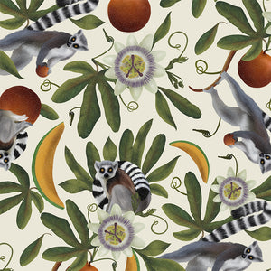 Lemur and Passion Flower Cream wallpaper