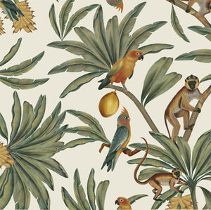 Monkey and Parrot Cream wallpaper
