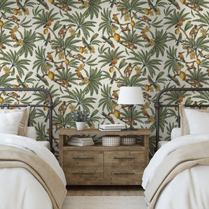 Monkey and Parrot Cream wallpaper