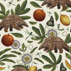 Pangolin and Passion Flower Cream wallpaper