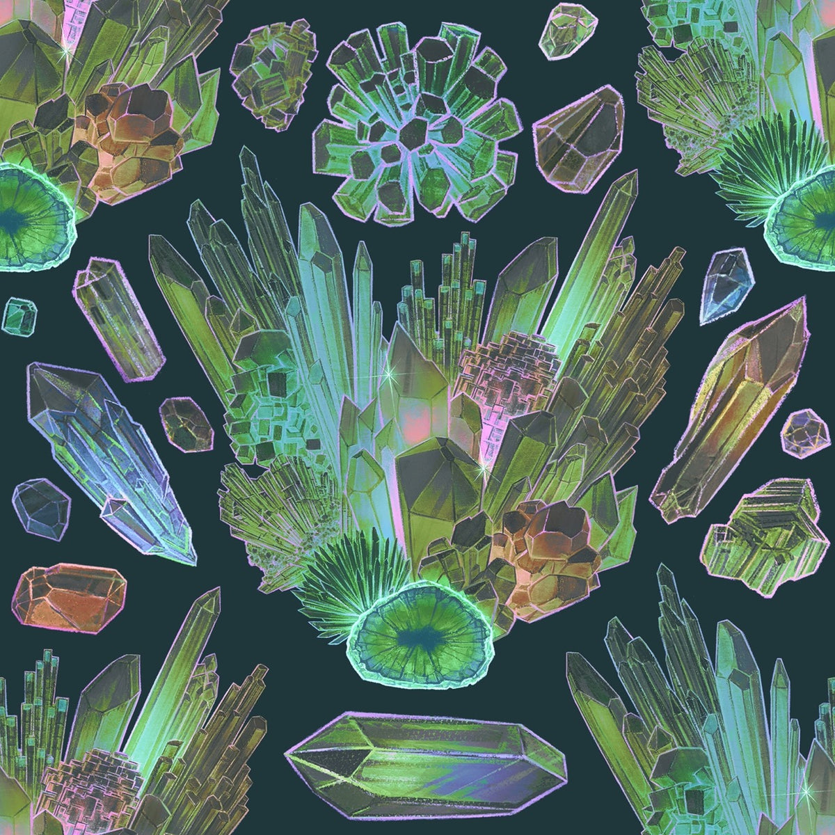 Crystal Clusters – Teal Wallpaper
