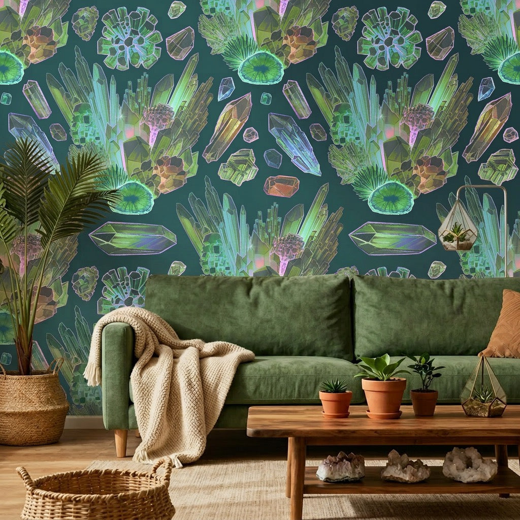 Crystal Clusters – Teal Wallpaper