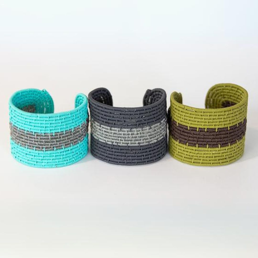 African Wire Wide Striped Cuff Bangle