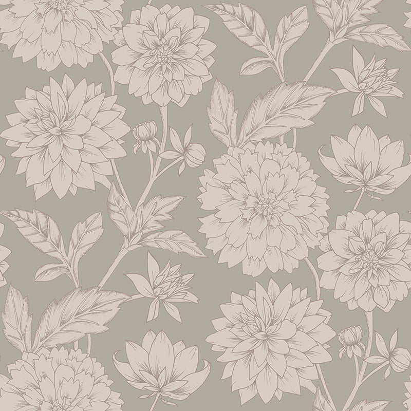 Dahlia Blooms Crystal Grey Wallpaper