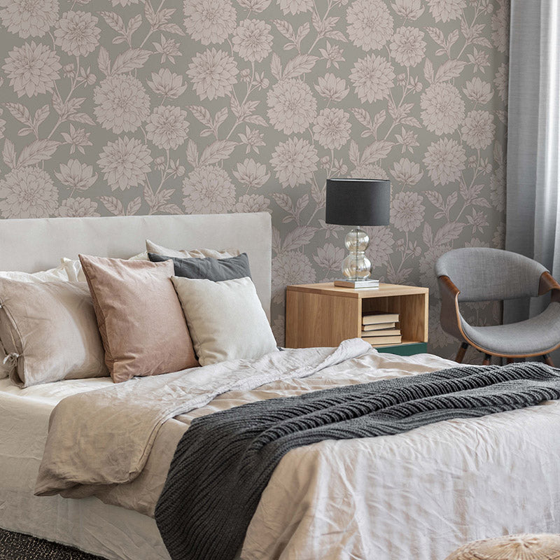 Dahlia Blooms Crystal Grey Wallpaper