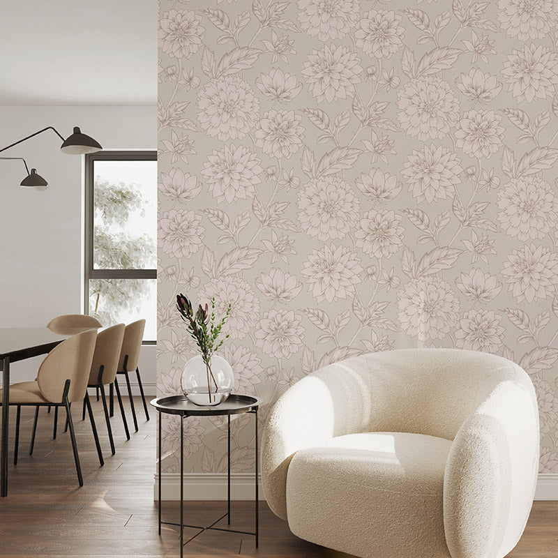 Dahlia Blooms Pale Blush Wallpaper